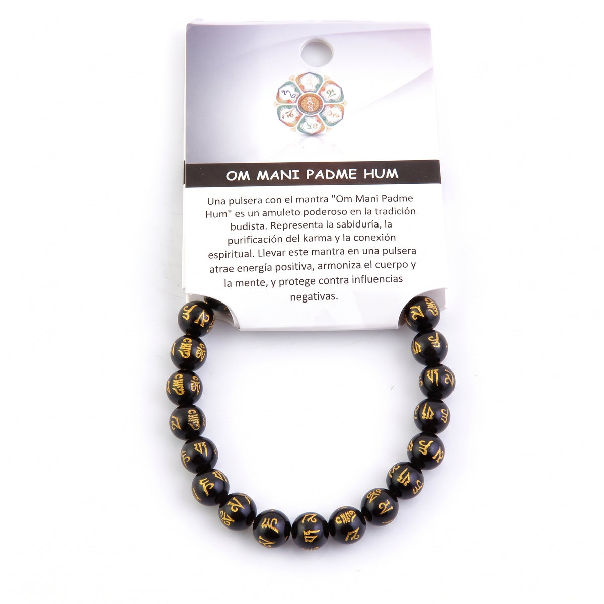 Pulsera de Ónice 8 mm Om Mani Padme Hum Elástica