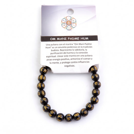 Pulsera de Ónice 8 mm Om Mani Padme Hum Elástica