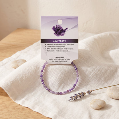 Pulsera de Amatista facetada de 4 mm elástica