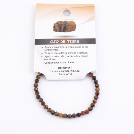 Pulsera Ojo de Tigre Facetada Elástica de 4 mm