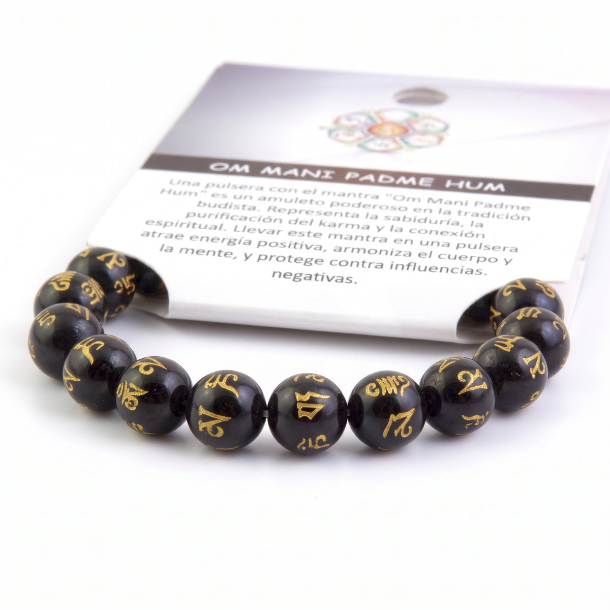 Pulsera de Ónice 8 mm Om Mani Padme Hum Elástica