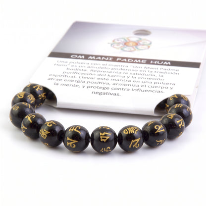 Pulsera de Ónice 8 mm Om Mani Padme Hum Elástica