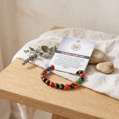 Pulsera Om Mani Padme Hum de Ágata Multicolor 8 mm