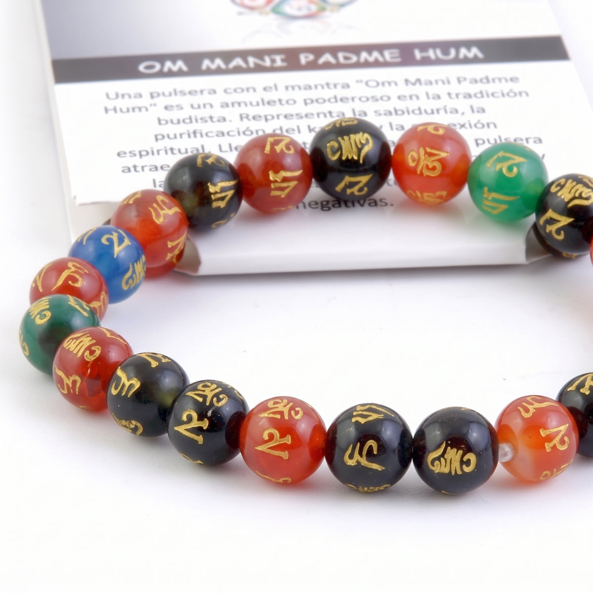 Pulsera Om Mani Padme Hum de Ágata Multicolor 8 mm