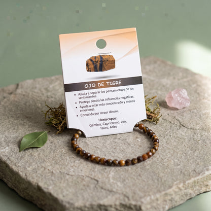 Pulsera Ojo de Tigre Facetada Elástica de 4 mm