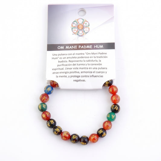 Pulsera Om Mani Padme Hum de Ágata Multicolor 8 mm