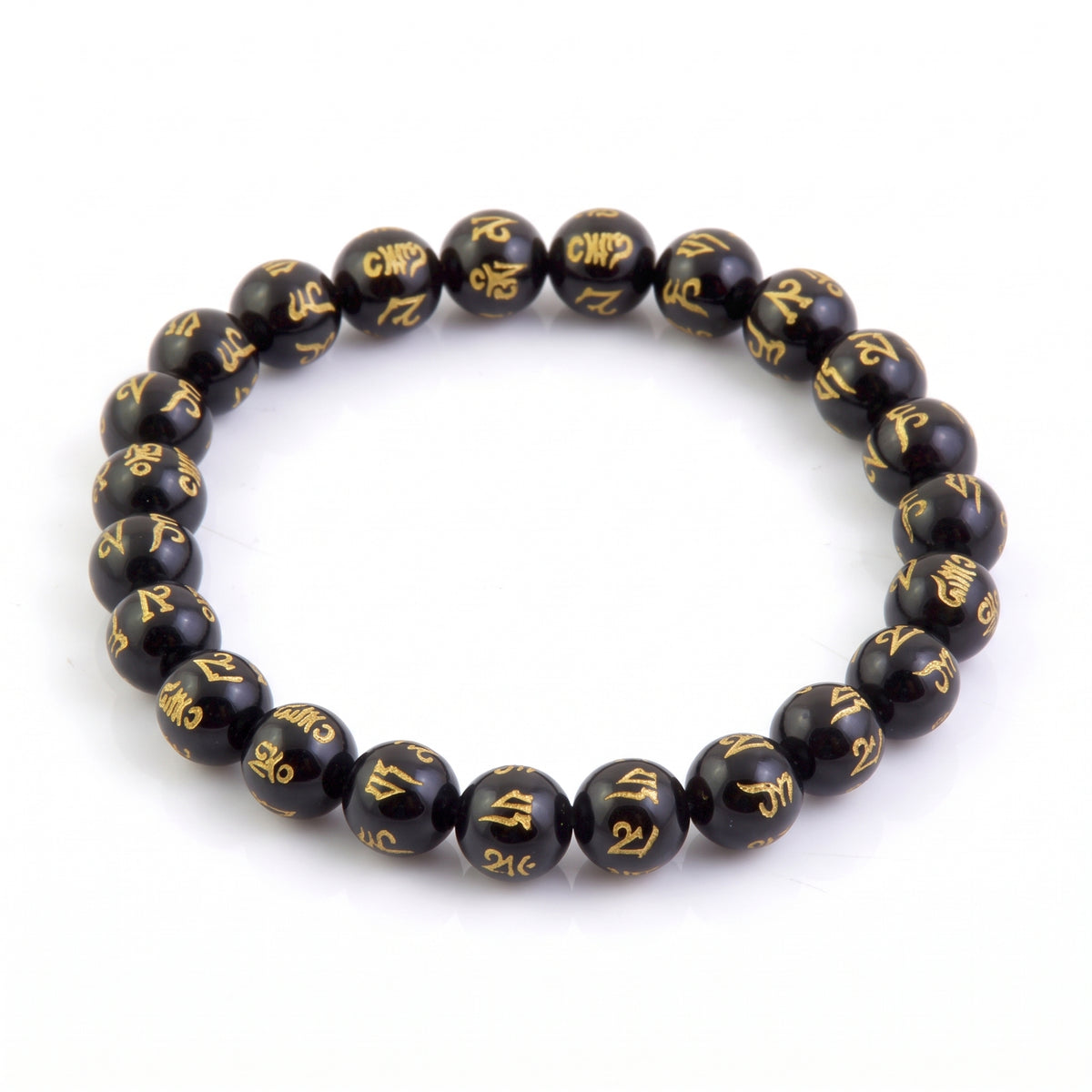 Pulsera de Ónice 8 mm Om Mani Padme Hum Elástica