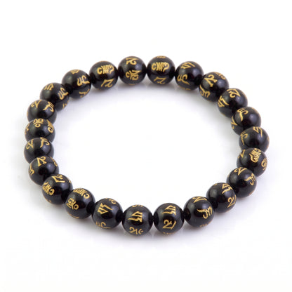 Pulsera de Ónice 8 mm Om Mani Padme Hum Elástica